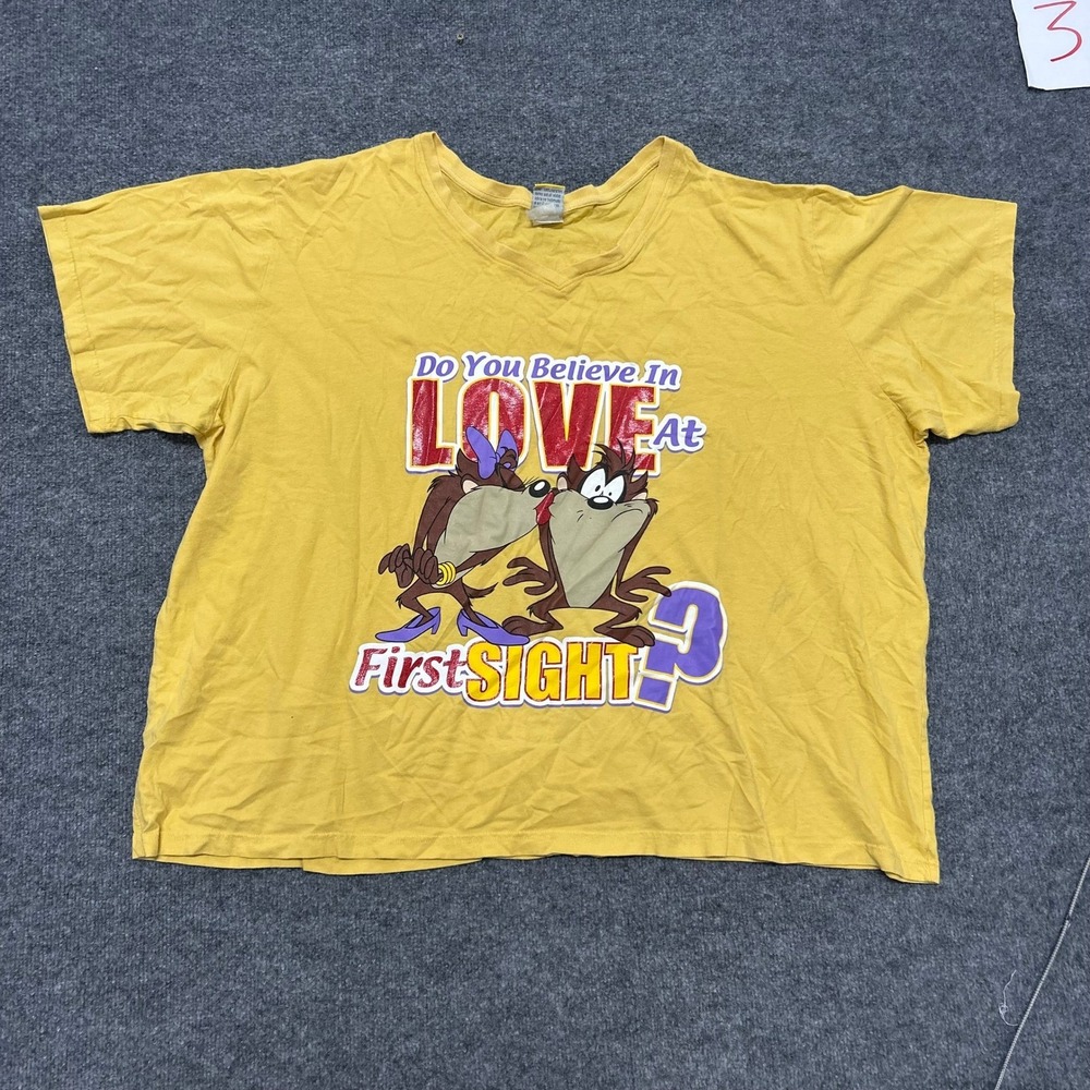 Looney Tunes T-Shirt Womens Size 3XL Yellow Taz Graphic V-Neck Short Sleeve Tee